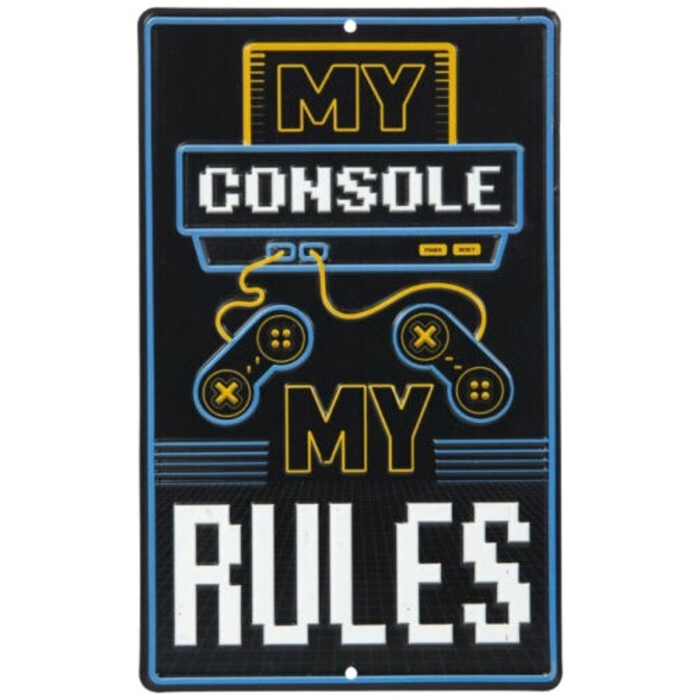 New "My Console My Rules" Game Room Metal Sign Home Decor Video Gaming